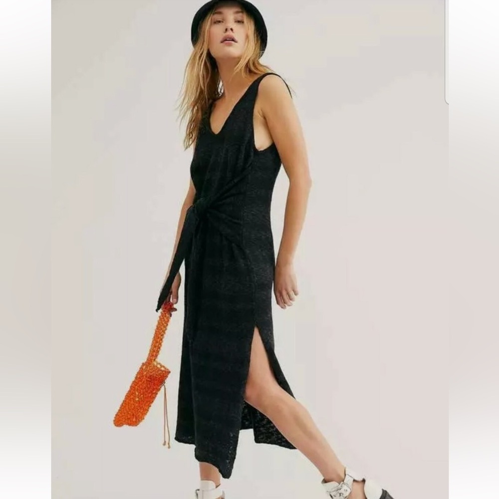 Free People Beach Hamptons Black Knit Maxi Dress Size XS